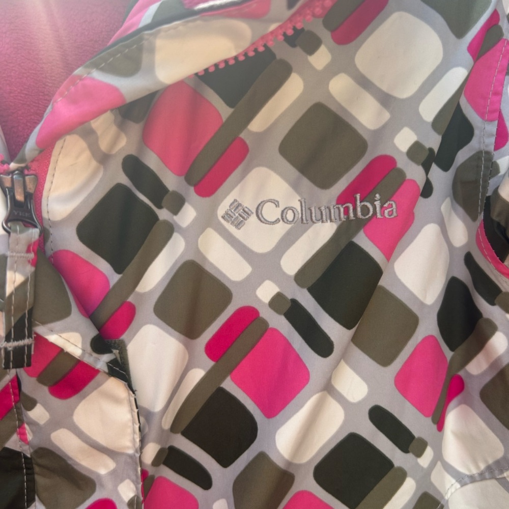 Girls Columbia Hooded Winter Coat - Size 14/16 - Pink/Gray/Olive - Picture 6 of 12